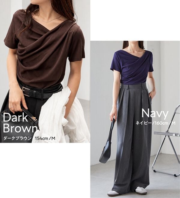 RANAN（ラナン）の「【ひんやり／着映え】上品ドレープリブＴシャツ（カットソー）」｜詳細画像