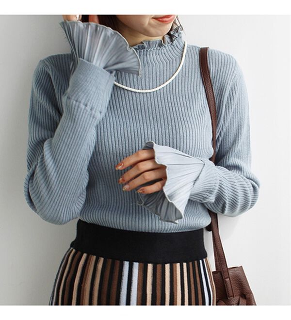 GeeRA（ジーラ）の「プリーツ付ハイネックリブニットトップス（ニット・セーター）」｜詳細画像