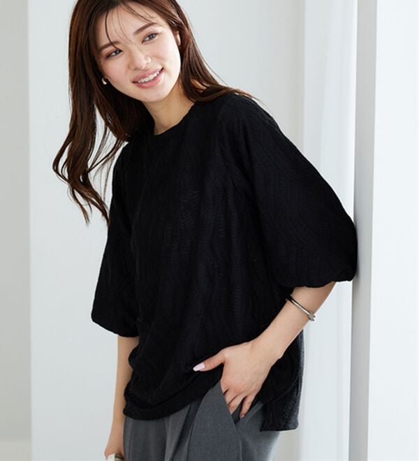 BELLUNA（ベルーナ）の「波柄ジャカードバルーン袖プルオーバー（カットソー）」｜詳細画像