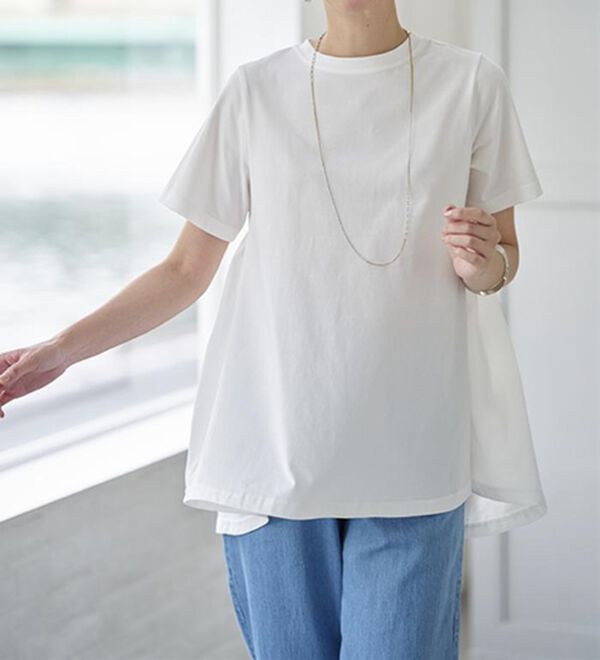 BELLUNA（ベルーナ）の「【汗ジミ対策】＜エアリーアイスコットン＞バック切替フレアーＴシャツ（Tシャツ）」｜詳細画像