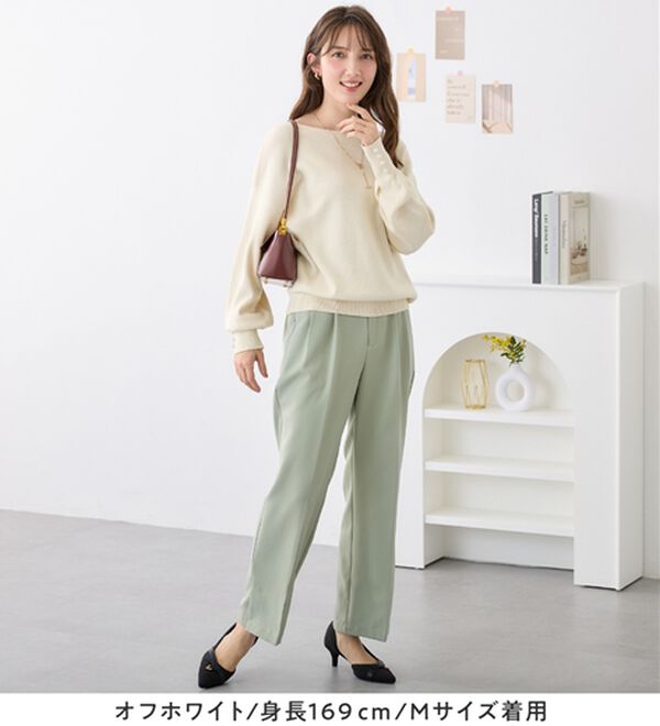 alotta（アロッタ）の「綿１００％のやさしい着心地　ゆったり袖パールトップス（ニット・セーター）」｜詳細画像