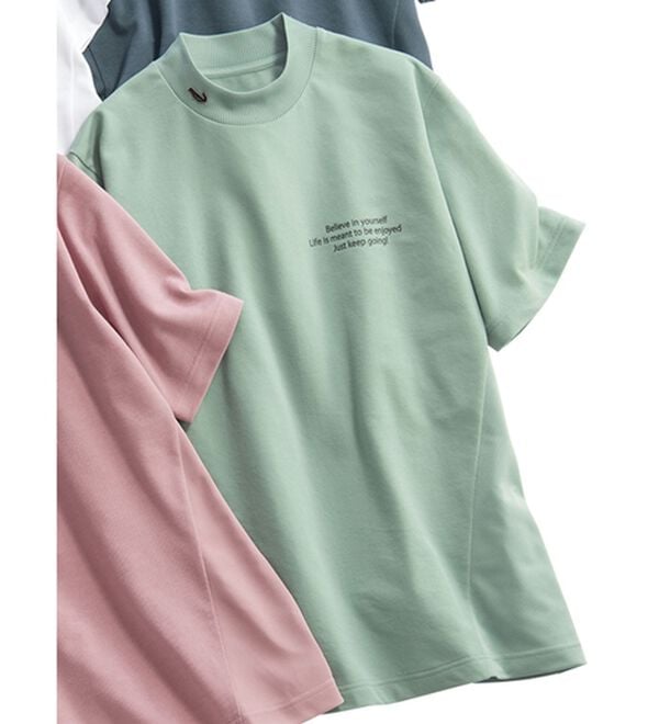 「クロコダイル　接触冷感モックネック鹿の子Ｔシャツ（メンズＴシャツ）」｜セージ
