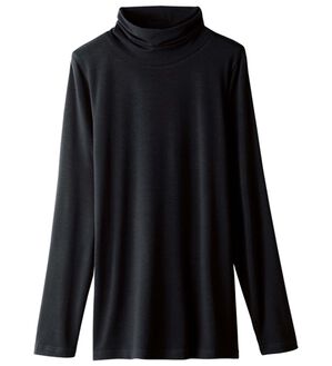 「うるおい椿オイル加工ぽかぽかハイネック（カットソー）」｜ブラック