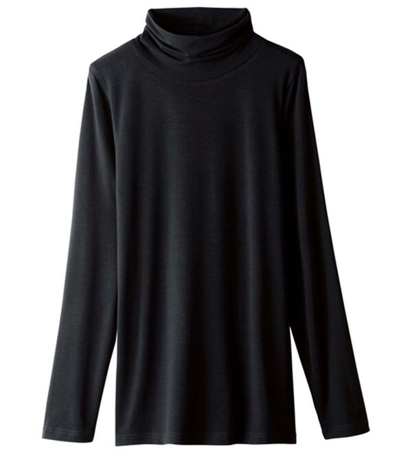 「うるおい椿オイル加工ぽかぽかハイネック（カットソー）」｜ブラック