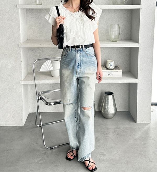 GeeRA（ジーラ）の「クロスフリルサッカーブラウス（ブラウス）」｜詳細画像