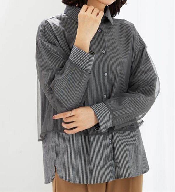 BELLUNA（ベルーナ）の「華やぎチュール重ねシャツブラウス（ブラウス）」｜詳細画像