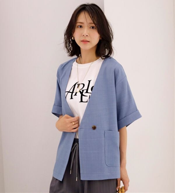 BELLUNA（ベルーナ）の「麻調素材ノーカラーダブルジャケット（その他ジャケット）」｜詳細画像