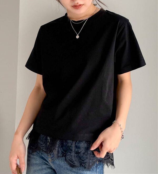 RANAN（ラナン）の「レースレイヤードコンパクトTシャツ（Tシャツ）」｜詳細画像