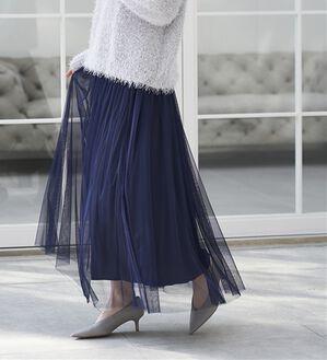 RANAN（ラナン）の「ふわっと可愛いフリルギャザーチュールスカート（ロングスカート）」｜ネイビー