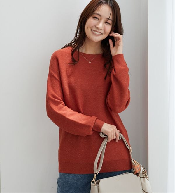 BELLUNA（ベルーナ）の「ラメ調もちもちニットプルオーバー（ニット・セーター）」｜杢オレンジ