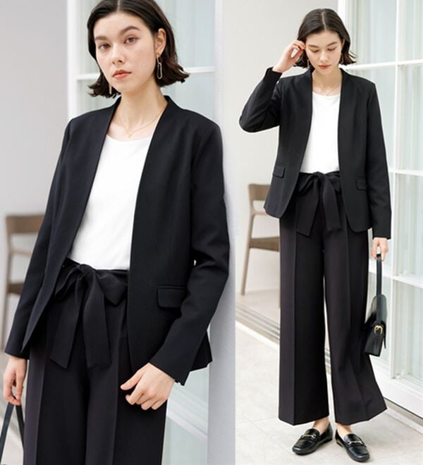 GeeRA（ジーラ）の「【2点セット】選べるボトム！洗えて型くずれしないノーカラージャケットパンツスーツセット（パンツスーツ）」｜詳細画像