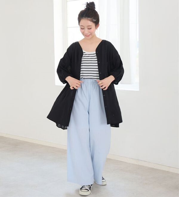 A HAPPY MARILYN（アハッピーマリリン）の「【Ｌ～６Ｌ】【風通るプレミアム】綿・楊柳、七分袖ウエストギャザーブラウス。（ブラウス）」｜詳細画像