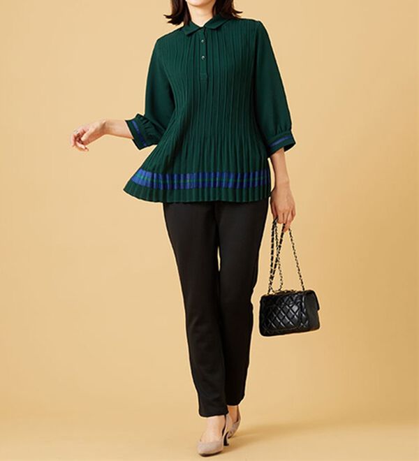 BELLUNA（ベルーナ）の「【Ｌａｇｒｉｌｕａ】配色ライン使いプリーツブラウス（ブラウス）」｜詳細画像