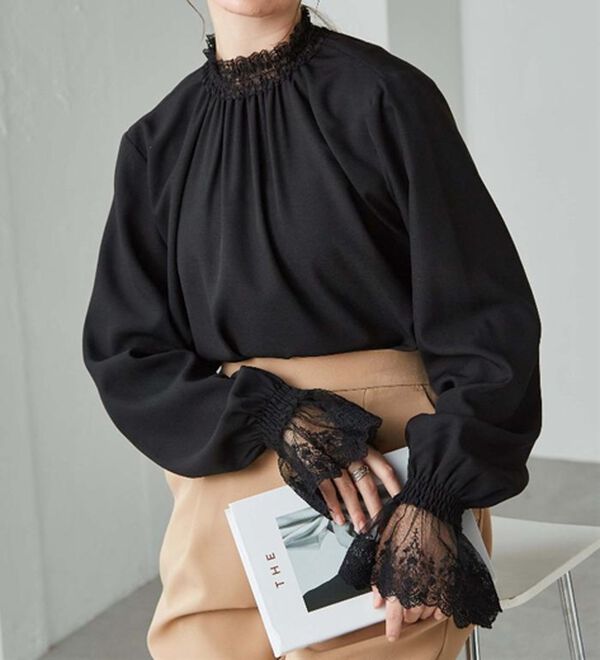 RANAN（ラナン）の「レースフリルプチハイネックブラウス（ブラウス）」｜詳細画像