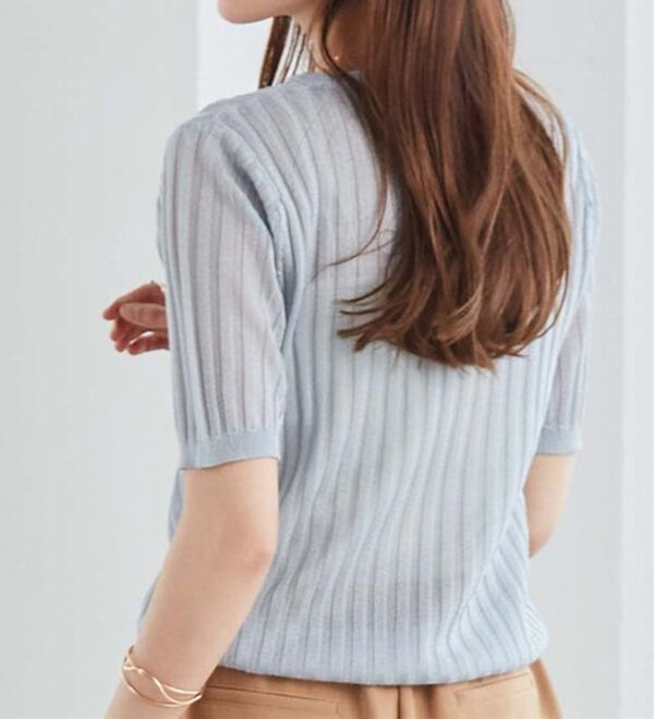 RANAN（ラナン）の「5分袖シアーラメリブニット（ニット・セーター）」｜詳細画像