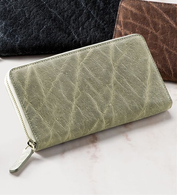 「エレファント革ラウンド長財布（メンズ財布・パスケース）」｜グレー