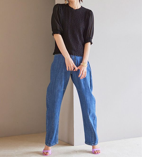 RANAN（ラナン）の「きれい見え麻入りカーブデニム（フルレングスパンツ）」｜詳細画像