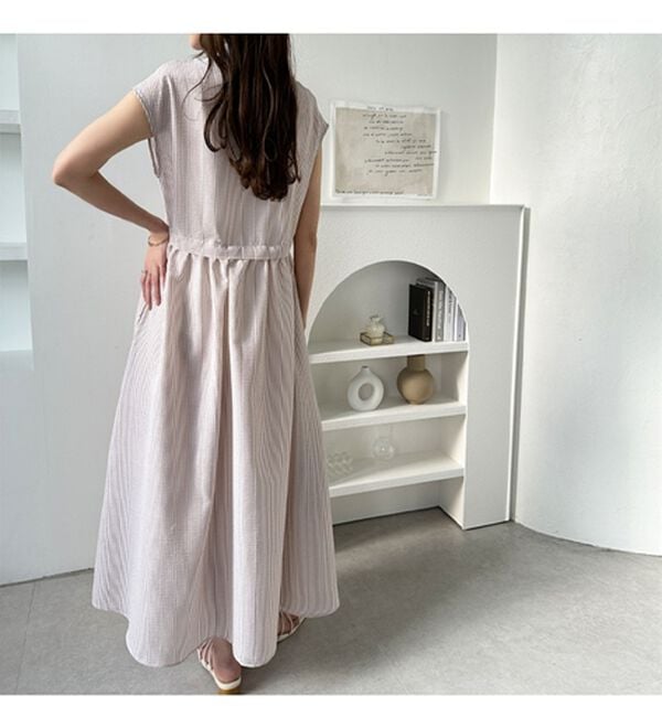 GeeRA（ジーラ）の「クレリック配色ウエストギャザーシャツワンピ―ス（シャツワンピース）」｜詳細画像