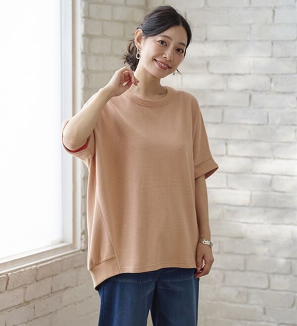 BELLUNA（ベルーナ）の「ヒンヤリ！ワッフル素材ゆったりプルオーバー（カットソー）」｜詳細画像