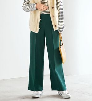 BELLUNA（ベルーナ）の「【快適Ｌａｂ．】裏起毛ジョーゼット素材ワイドパンツ（ワイドパンツ・ガウチョ）」｜モスグリーン