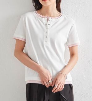 RANAN（ラナン）の「レイヤード風ヘンリーネックTシャツ（カットソー）」｜ホワイト系