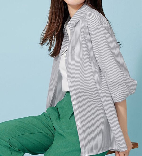 BELLUNA（ベルーナ）の「シアーストライプ素材ベーシックシャツ（シャツ）」｜詳細画像