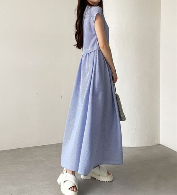 GeeRA（ジーラ）の「クレリック配色ウエストギャザーシャツワンピ―ス（シャツワンピース）」｜詳細画像