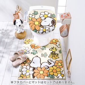 「お花いっぱいスヌーピートイレタリー（トイレマット）」｜オレンジ