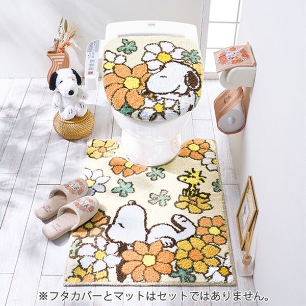 「お花いっぱいスヌーピートイレタリー（トイレマット）」｜オレンジ