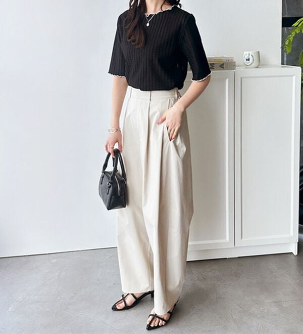 GeeRA（ジーラ）の「配色メロー５分袖表面感カットソー（カットソー）」｜詳細画像