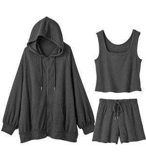 YU'NOW（ユナウ）の「ワッフルルームウェア３点セット（パジャマ・ルームウェア）」｜チャコールグレー