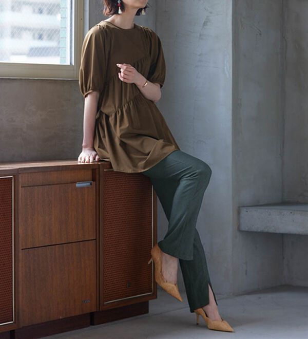 RANAN（ラナン）の「ひんやり！デニム調スリットパンツ（フルレングスパンツ）」｜詳細画像