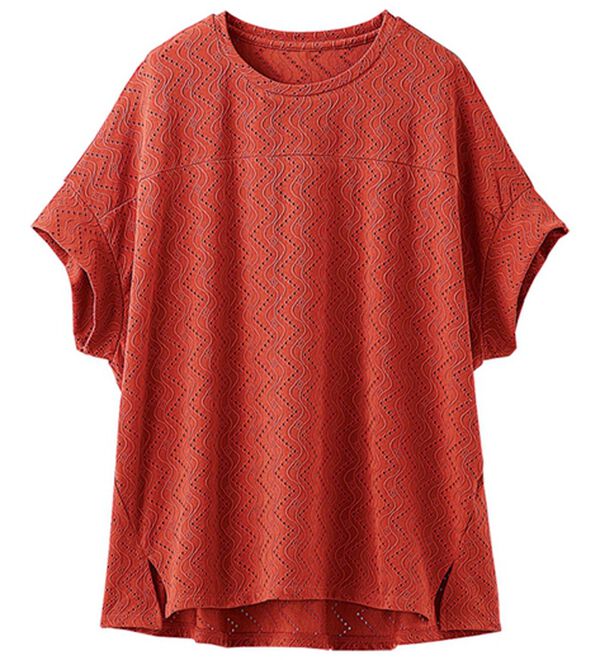 BELLUNA（ベルーナ）の「ストレッチレース切替デザインプルオーバー（カットソー）」｜オレンジ