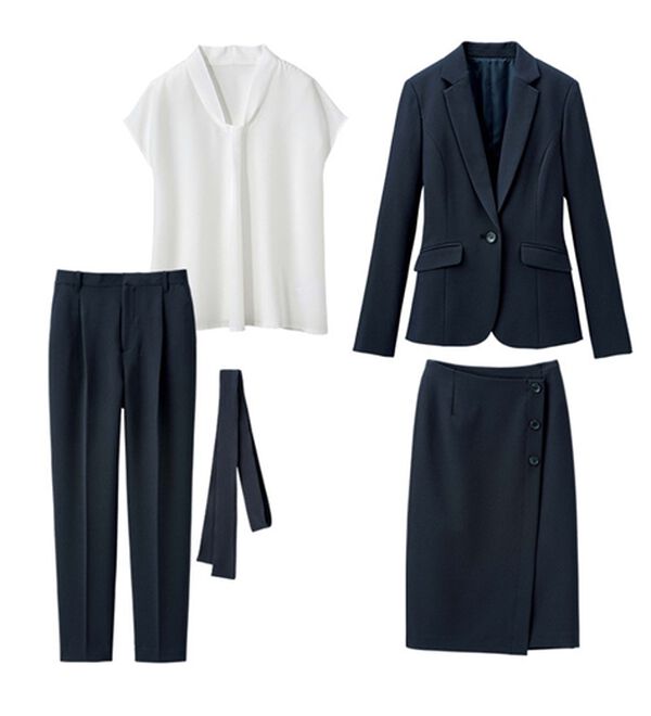 GeeRA（ジーラ）の「【ジャケット+2ボトム】洗えるストレッチ！ジャケット＆ブラウス＆パンツ＆スカートスーツセット（パンツスーツ）」｜詳細画像