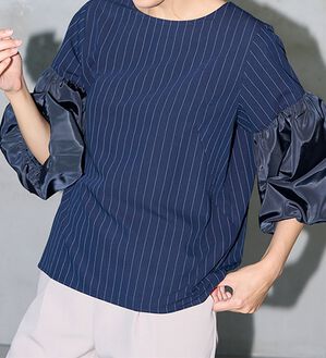 RANAN（ラナン）の「異素材使いピンストライプブラウス（ブラウス）」｜詳細画像