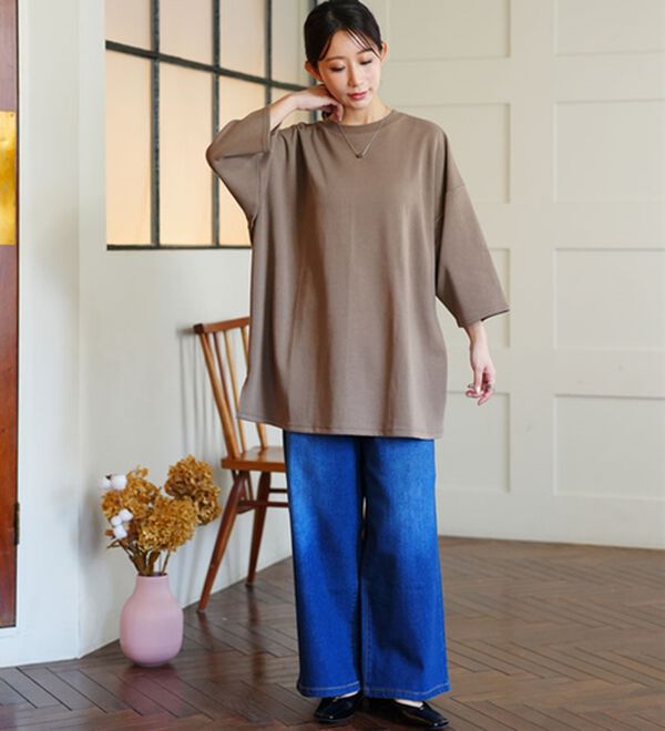A HAPPY MARILYN（アハッピーマリリン）の「【Ｍ～８Ｌ／選べる袖丈】綿トレーナーライクビッグシルエットＴシャツ（Tシャツ）」｜詳細画像