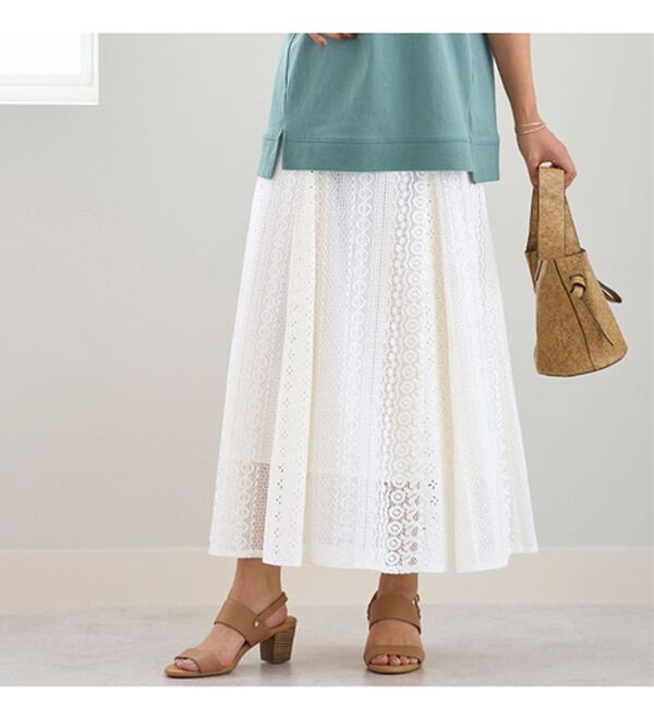 BELLUNA（ベルーナ）の「レース切替デザインフレアースカート（ロングスカート）」｜詳細画像