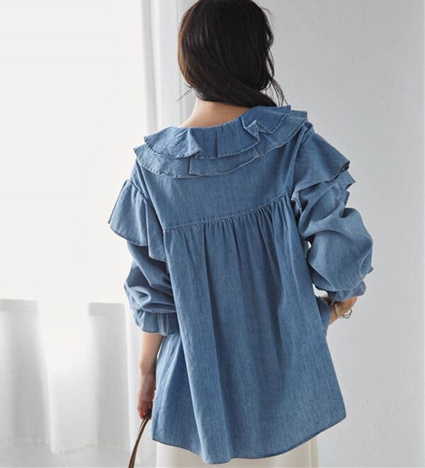 RANAN（ラナン）の「ビッグカラーフリルデニムブラウス（ブラウス）」｜詳細画像