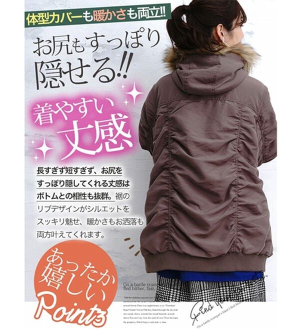 A HAPPY MARILYN（アハッピーマリリン）の「【大きいサイズ】【Ｌ～６Ｌ】リブ使い裏ボア長袖モッズコート（ロングコート）」｜詳細画像