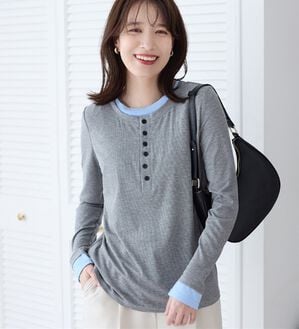 Viola e Viola（ヴィオラ エ ヴィオラ）の「１枚着映えレイヤード風ヘンリーネックリブトップス（カットソー）」｜詳細画像