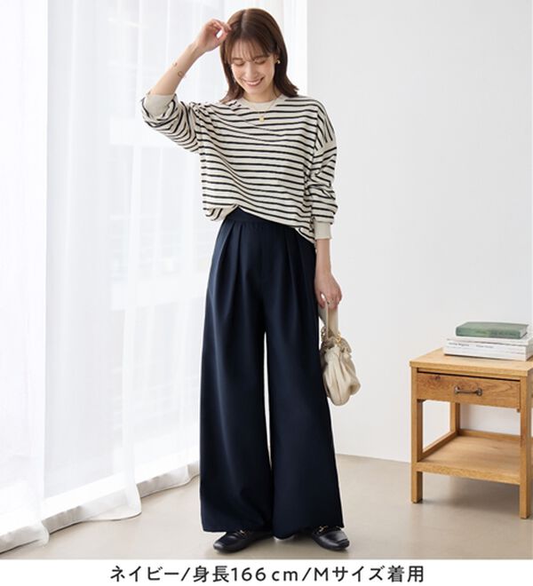 Viola e Viola（ヴィオラ エ ヴィオラ）の「【シワになりにくい】隠して美脚とろみ２タックワイドパンツ（ワイドパンツ・ガウチョ）」｜詳細画像