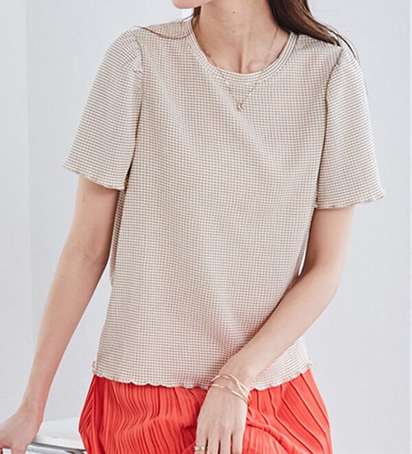 RANAN（ラナン）の「ギンガムチェック楊柳Ｔブラウス（カットソー）」｜詳細画像