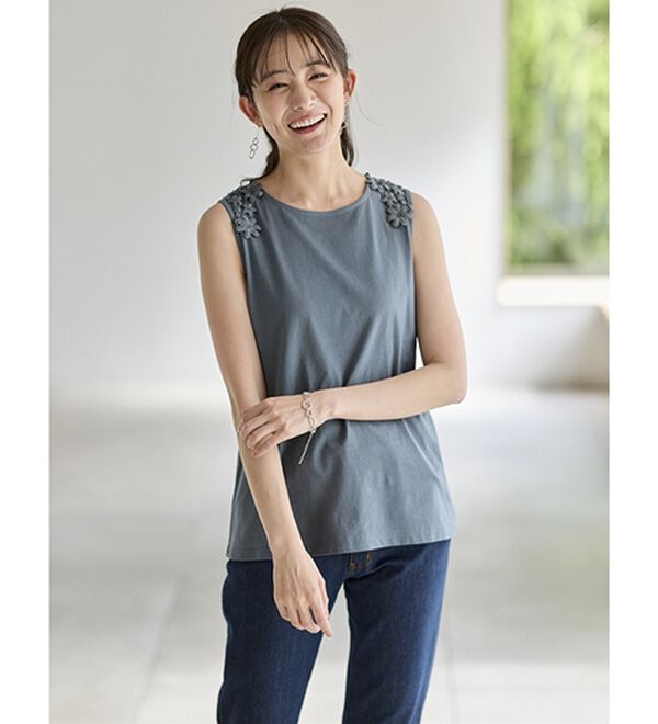 BELLUNA（ベルーナ）の「綿混素材脇汗対策フラワーレースインナー（タンクトップ・キャミソール）」｜詳細画像