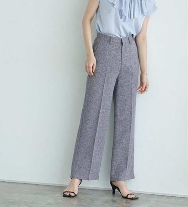 Pierrot（ピエロ）の「【選べる丈】サマーツイードセンタープレスパンツ（フルレングスパンツ）」｜ネイビー