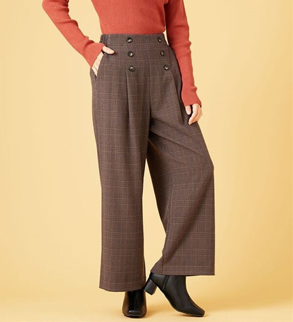 BELLUNA（ベルーナ）の「サマ見え（スーパーウォーム）ウール調ボタン使いワイドパンツ（ワイドパンツ・ガウチョ）」｜詳細画像