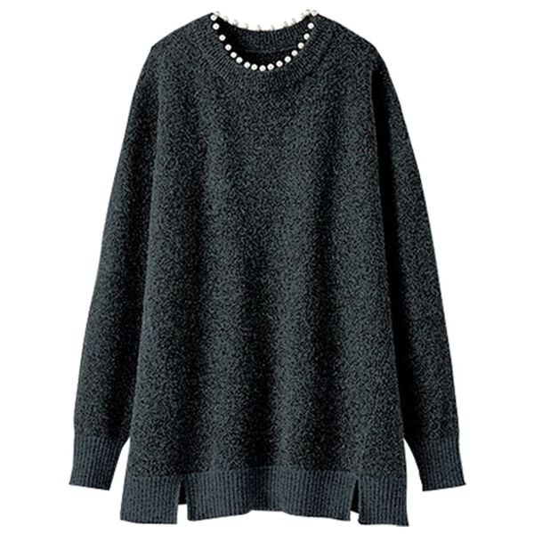 BELLUNA（ベルーナ）の「ブークレ素材衿パールニットプルオーバー（ニット・セーター）」｜詳細画像