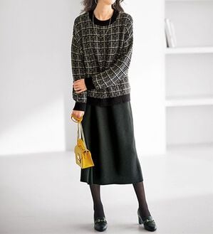 BELLUNA（ベルーナ）の「ジャカード素材ワンピースアンサンブル（アンサンブル）」｜黒系