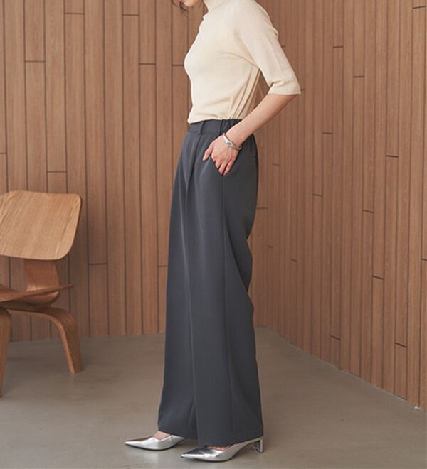 RANAN（ラナン）の「【選べる２丈】機能付！美脚シルエットセンタープレスワイドパンツ（フルレングスパンツ）」｜詳細画像