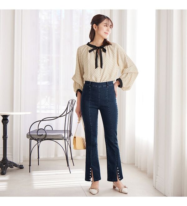 alotta（アロッタ）の「フロントスリットパール調ストレッチパンツ（フルレングスパンツ）」｜詳細画像