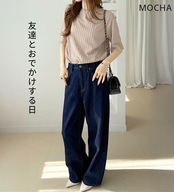GeeRA（ジーラ）の「配色メロー５分袖表面感カットソー（カットソー）」｜詳細画像